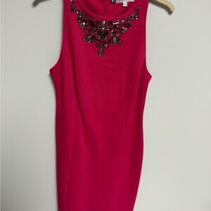Elegant Pink Sleeveless Dress with Embellished Neckline